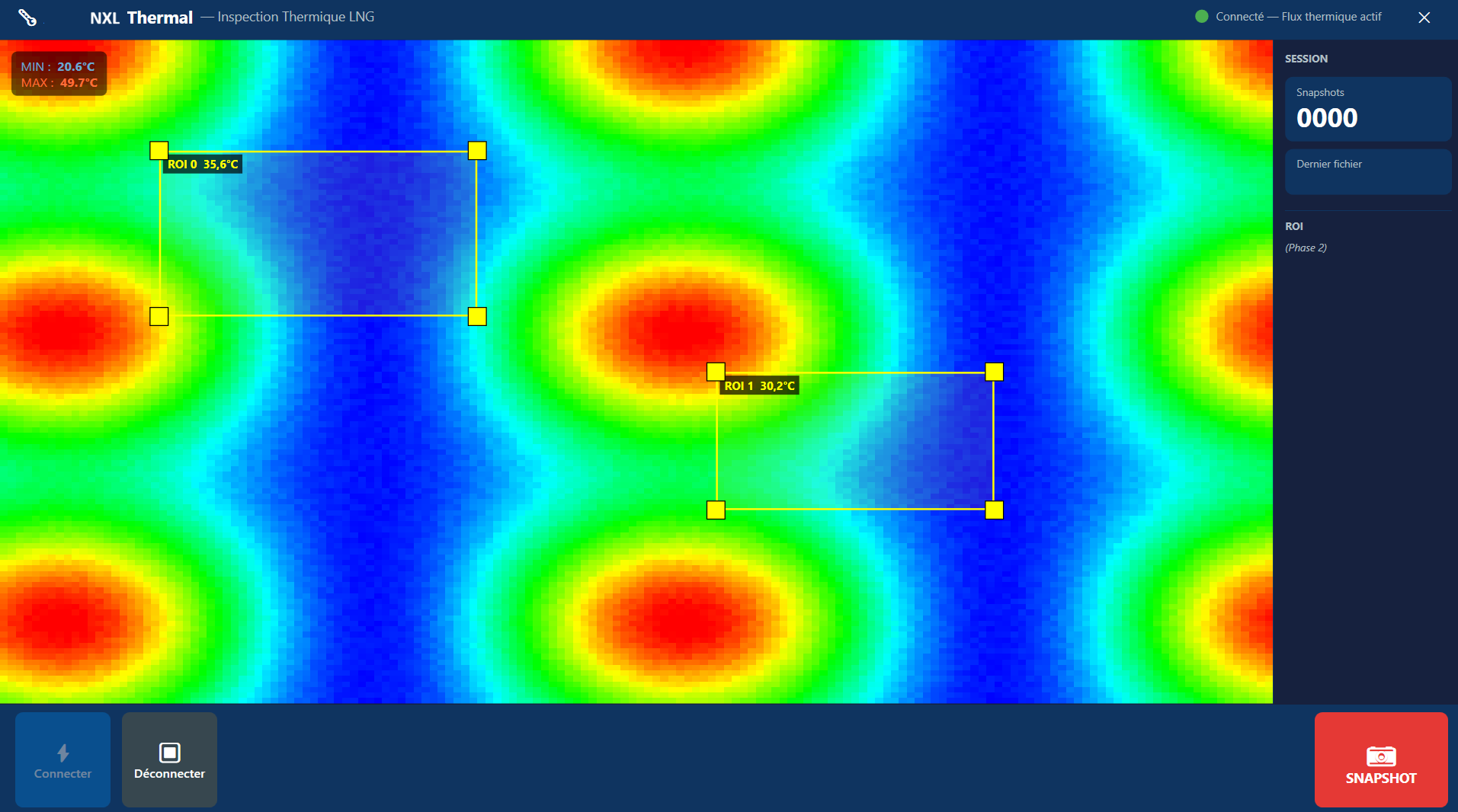 NXL Thermal — Interface de visualisation thermique temps réel avec zones ROI